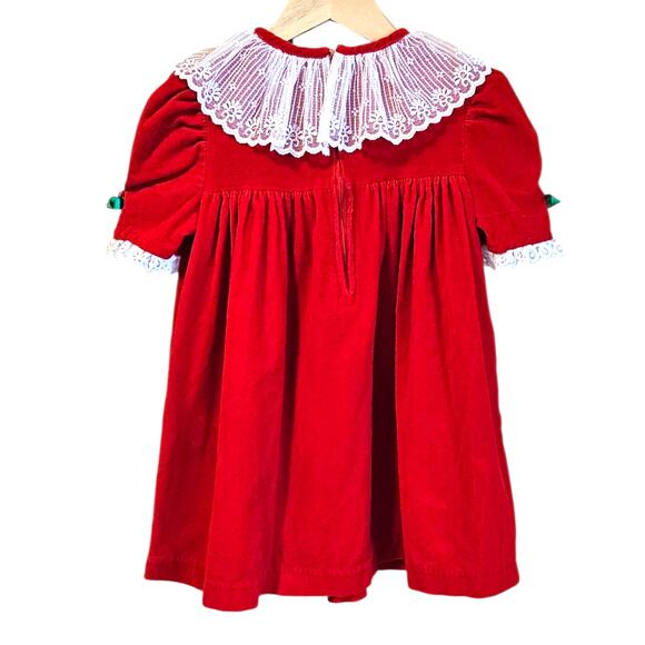 Vintage Toddler Christmas Dress Red Lace Collar Roses Size 4T Holiday Party - Picture 6 of 7